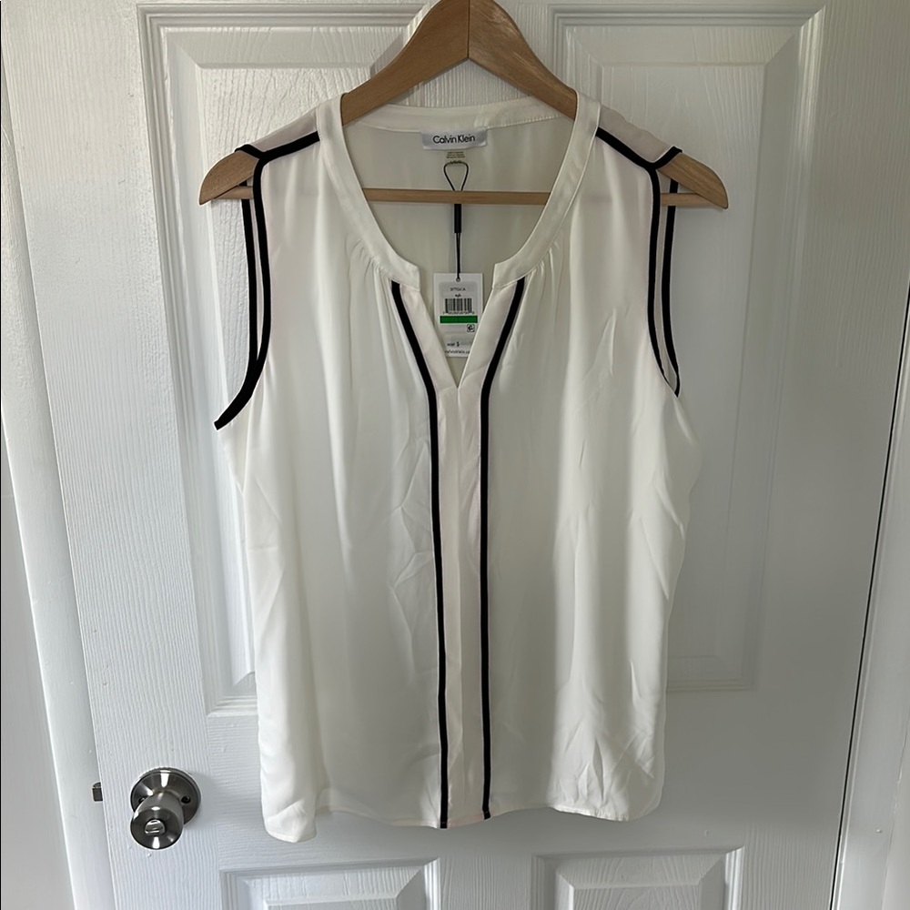 Calvin Klein White Sleeveless Tank Top with Black Trim